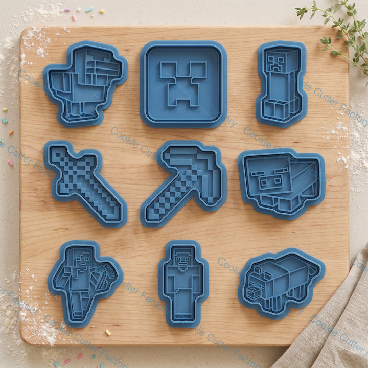 Minecraft Characters and Items Cookie Cutter and Embosser Stamp Set