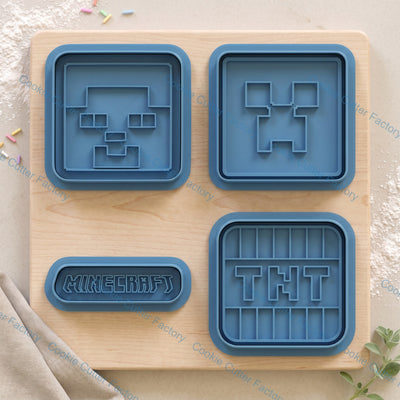 Minecraft World Cookie Cutters and Embosser Stamp Set | Gamer Party, Pixel Blocks, Kids Baking