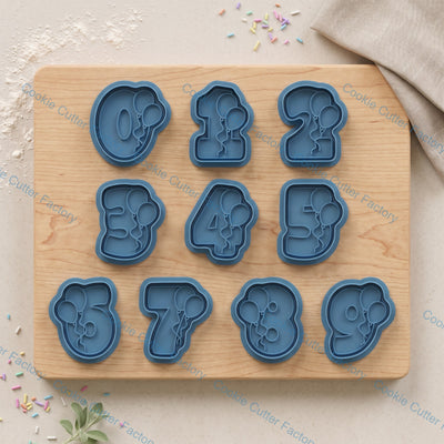 Number Balloons Cookie Cutter and Embosser Stamp Set