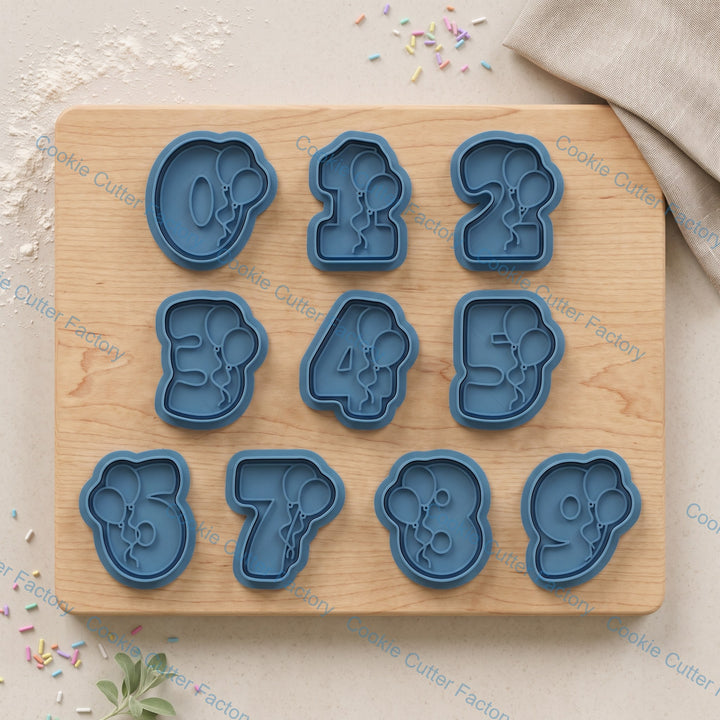 Number Balloons Cookie Cutter and Embosser Stamp Set