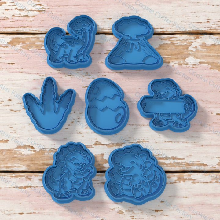 Dinosaur Cookie Cutter & Embosser Stamp Set - Seven Designs