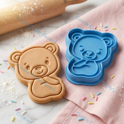 Sitting Teddy Bear Cookie Cutter and Embosser Stamp - Cute Baby Baking Tool