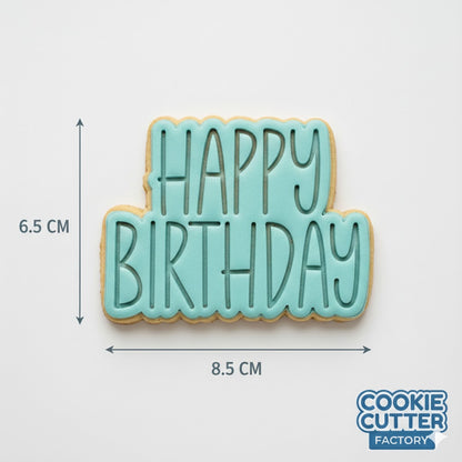 Happy Birthday Cookie Cutter and Embosser Set | Tall Skinny Font Birthday Stamp for Fondant and Cookies
