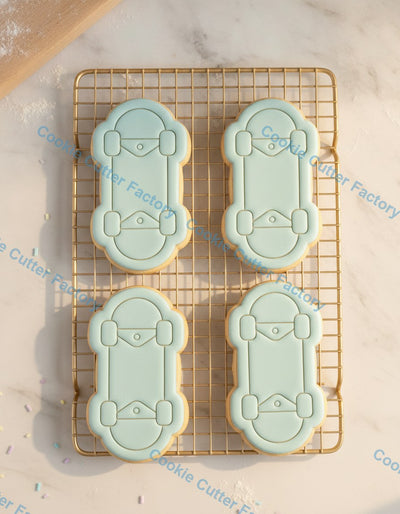 Skateboard Top View Cookie Cutter and Embosser Stamp - Sports Party Cookies