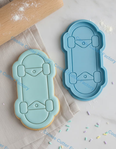 Skateboard Top View Cookie Cutter and Embosser Stamp - Sports Party Cookies