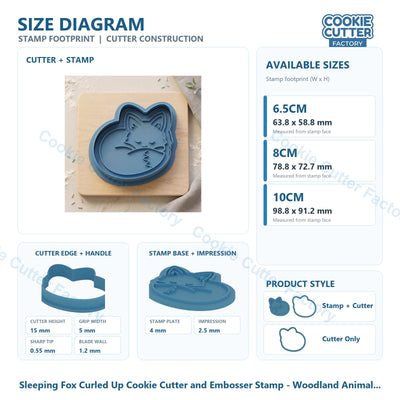 Sleeping Fox Curled Up Cookie Cutter and Embosser Stamp - Woodland Animal Cookies