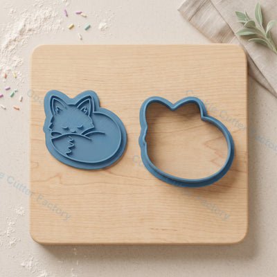 Sleeping Fox Curled Up Cookie Cutter and Embosser Stamp - Woodland Animal Cookies