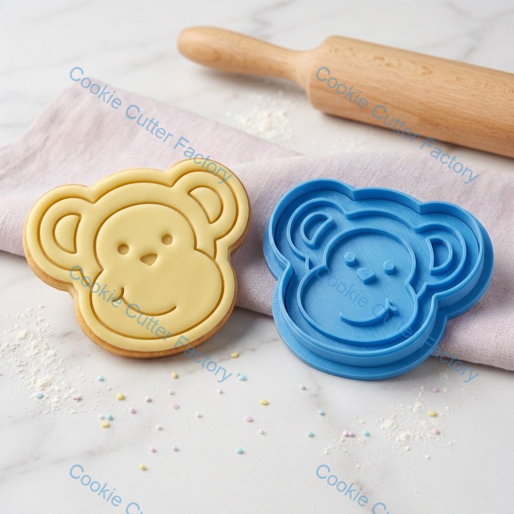 Smiling Monkey Face Cookie Cutter and Stamp - Animal Baking Tool