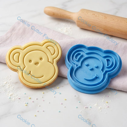 Smiling Monkey Face Cookie Cutter and Stamp - Animal Baking Tool