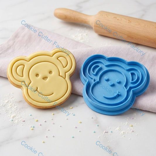 Smiling Monkey Face Cookie Cutter and Stamp - Animal Baking Tool