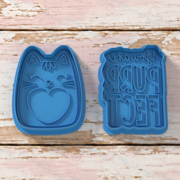 Cat with Heart Belly Cookie Cutter and Embosser Stamp