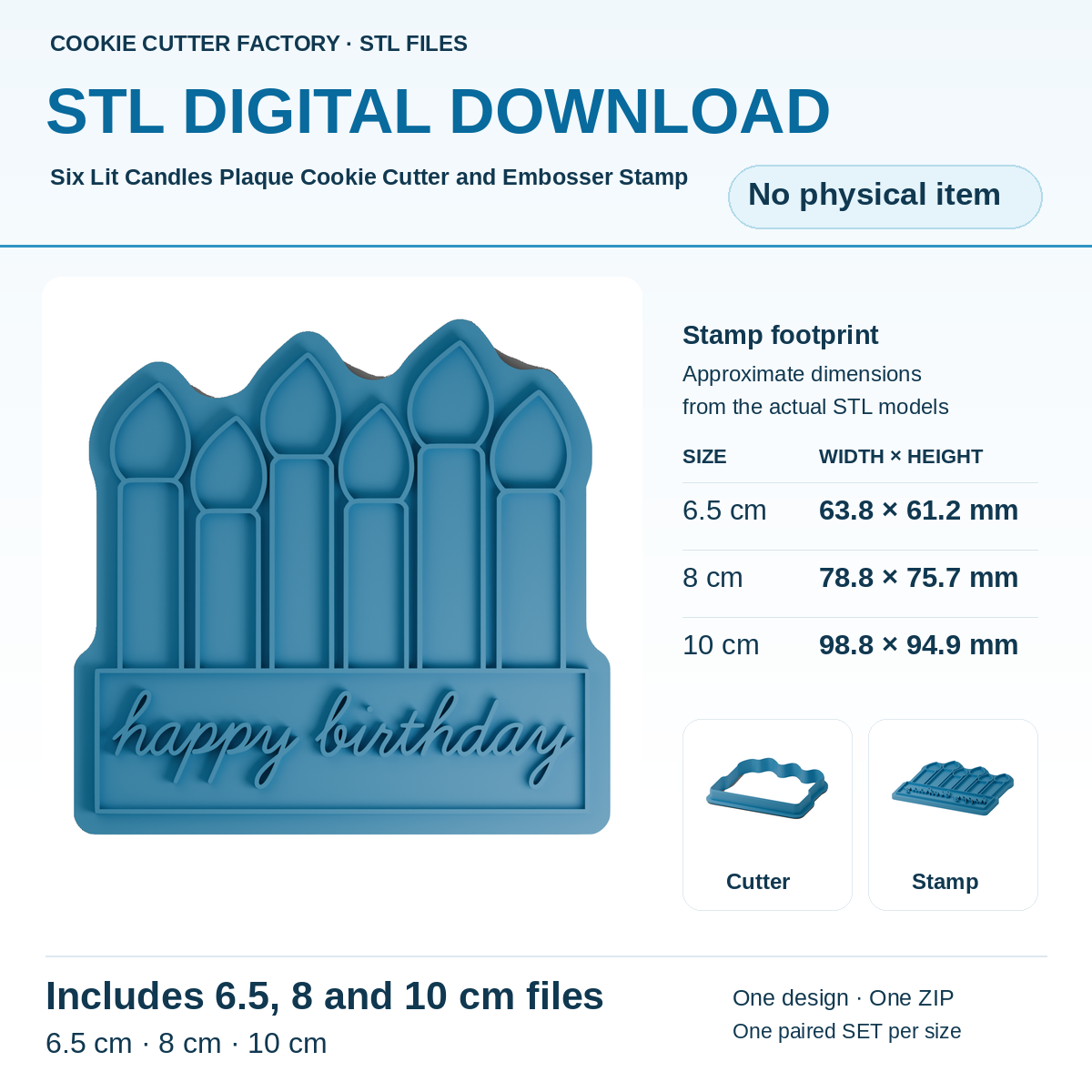 Six Lit Candles Plaque Cookie Cutter and Embosser Stamp - All Sizes STL Download | CCF_APPROVED_MEDIA_V1:1:2af58cc667fad76a4ea935ed49080bd0966529af84840976046e0d2e4f0a52a3