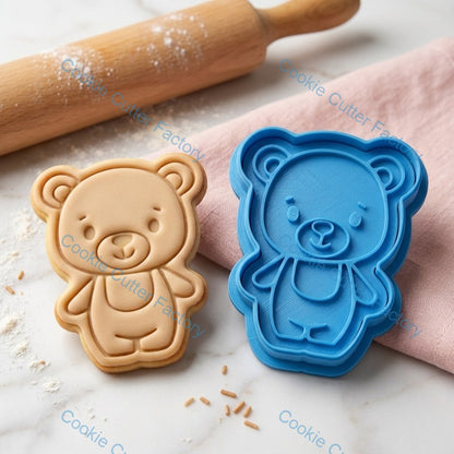 Standing Teddy Bear Cookie Cutter and Embosser Stamp - Kids Birthday Baking Tool