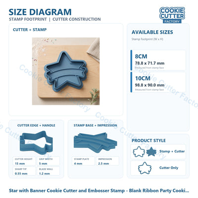 Star with Banner Cookie Cutter and Embosser Stamp - Blank Ribbon Party Cookies