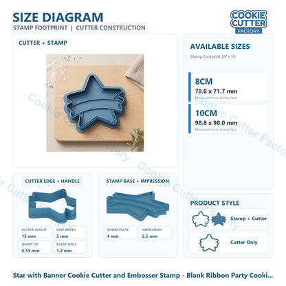 Star with Banner Cookie Cutter and Embosser Stamp - Blank Ribbon Party Cookies
