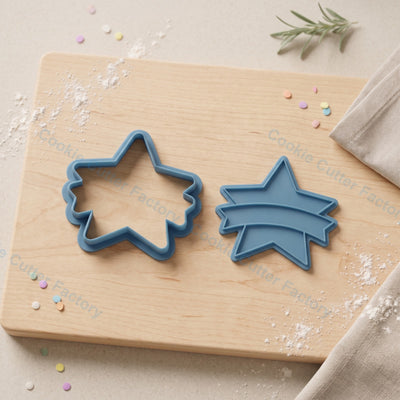 Star with Banner Cookie Cutter and Embosser Stamp - Blank Ribbon Party Cookies