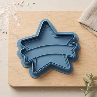 Star with Banner Cookie Cutter and Embosser Stamp - Blank Ribbon Party Cookies