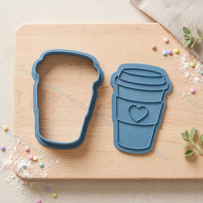 Takeaway Coffee Cup with Heart Cookie Cutter and Embosser Stamp - Cafe Lover