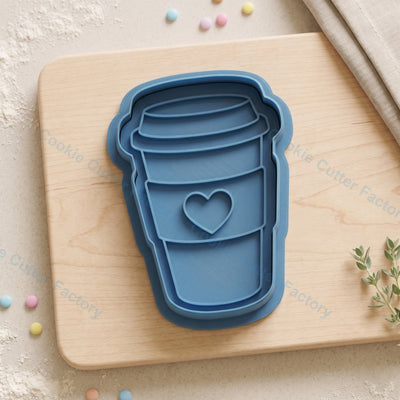 Takeaway Coffee Cup with Heart Cookie Cutter and Embosser Stamp - Cafe Lover