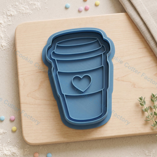 Takeaway Coffee Cup with Heart Cookie Cutter and Embosser Stamp - Cafe Lover