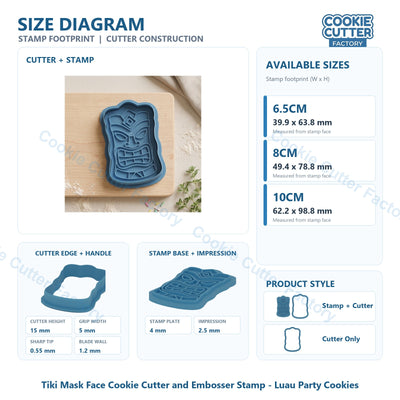 Tiki Mask Face Cookie Cutter and Embosser Stamp - Luau Party Cookies