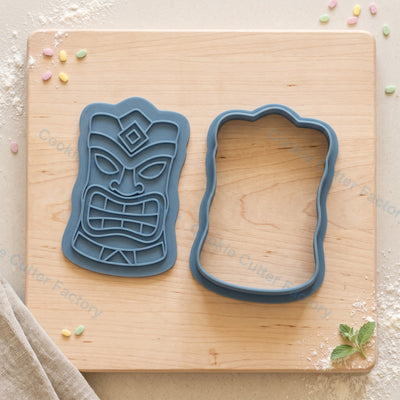 Tiki Mask Face Cookie Cutter and Embosser Stamp - Luau Party Cookies