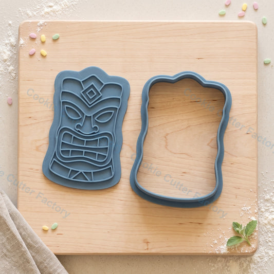Tiki Mask Face Cookie Cutter and Embosser Stamp - Luau Party Cookies