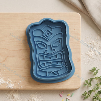 Tiki Mask Face Cookie Cutter and Embosser Stamp - Luau Party Cookies