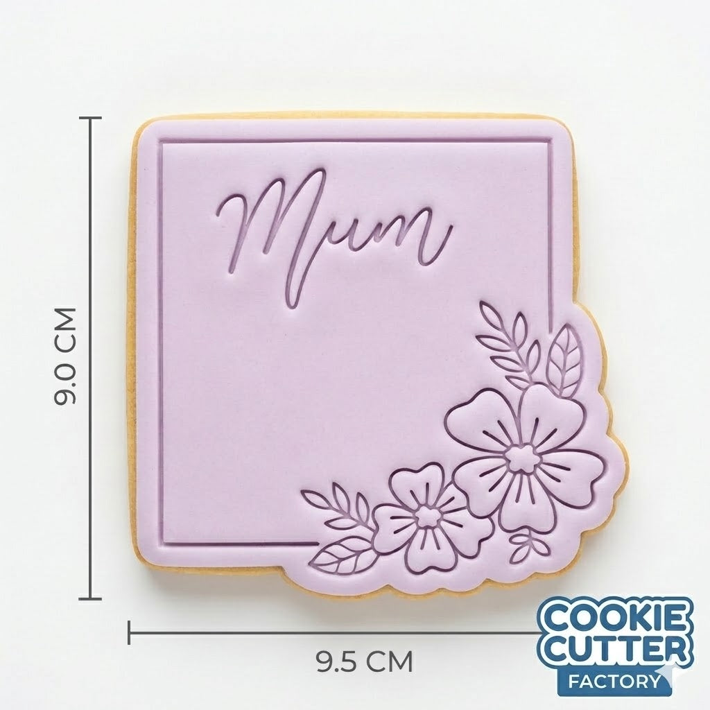 Mum Floral Square Frame Cookie Cutter and Embosser Set
