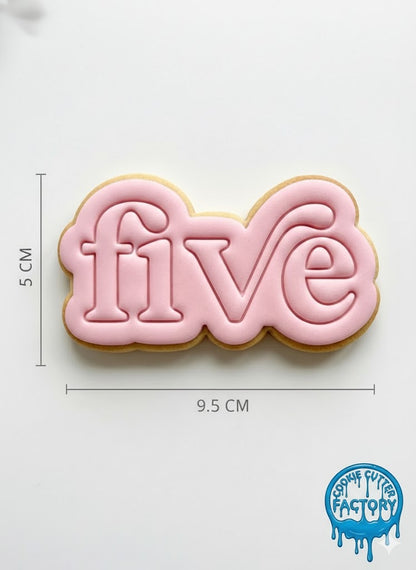 Retro Word Five Cookie Cutter and Embosser | 5th Birthday Party Decorating Tool