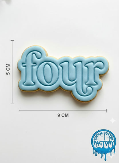 Retro Word Four Cookie Cutter and Embosser | 4th Birthday Party Decorating Tool