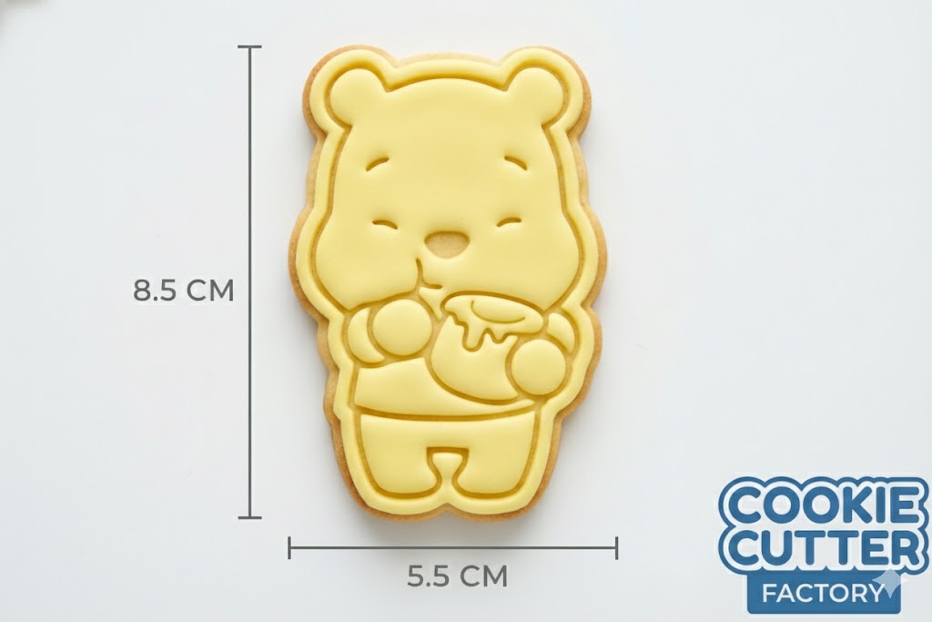 Pooh Style Bear with Honey Pot Cookie Cutter and Embosser Set – Classic Character Baking Tool