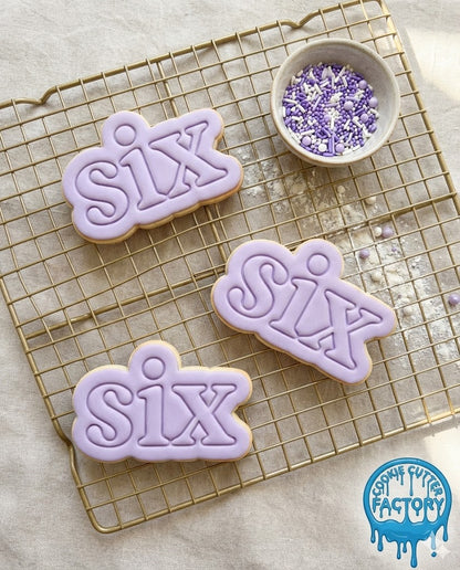 Retro Word Six Cookie Cutter and Embosser | 6th Birthday Party Decorating Tool