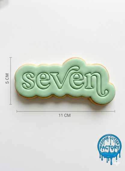 Retro Word Seven Cookie Cutter and Embosser | 7th Birthday Party Decorating Tool
