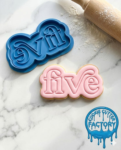 Retro Word Five Cookie Cutter and Embosser | 5th Birthday Party Decorating Tool