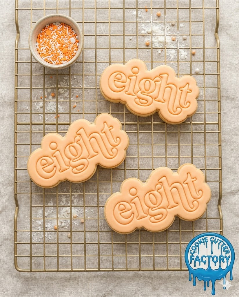 Retro Word Eight Cookie Cutter and Embosser | 8th Birthday Party Decorating Tool