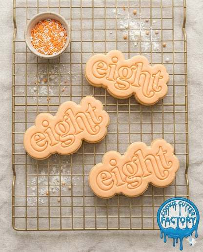 Retro Word Eight Cookie Cutter and Embosser | 8th Birthday Party Decorating Tool