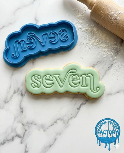 Retro Word Seven Cookie Cutter and Embosser | 7th Birthday Party Decorating Tool