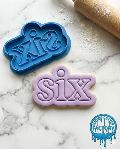 Retro Word Six Cookie Cutter and Embosser | 6th Birthday Party Decorating Tool