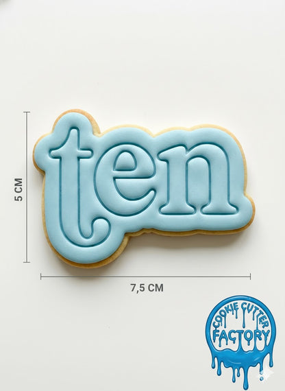 Retro Word Ten Cookie Cutter and Embosser | 10th Birthday Party Decorating Tool