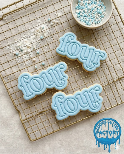Retro Word Four Cookie Cutter and Embosser | 4th Birthday Party Decorating Tool