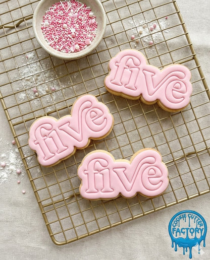 Retro Word Five Cookie Cutter and Embosser | 5th Birthday Party Decorating Tool