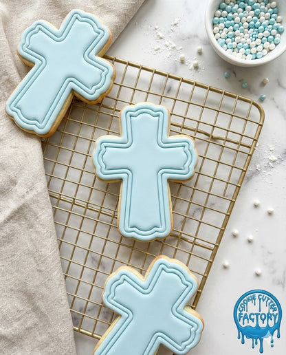 Ornate Cross Cookie Cutter and Embosser | Religious Celebration & Baptism Baking Tool