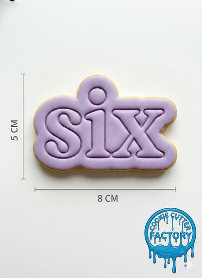 Retro Word Six Cookie Cutter and Embosser | 6th Birthday Party Decorating Tool