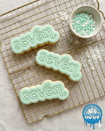 Retro Word Seven Cookie Cutter and Embosser | 7th Birthday Party Decorating Tool