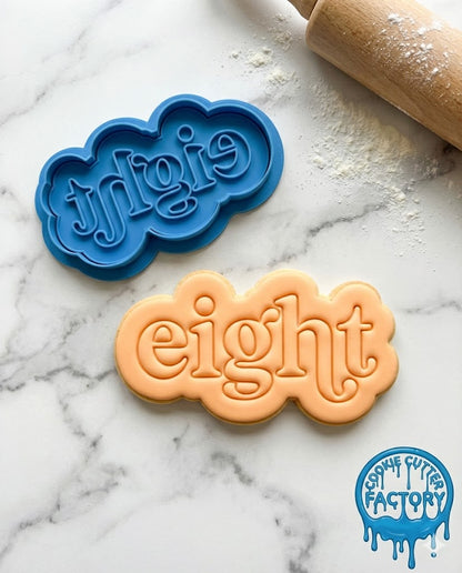 Retro Word Eight Cookie Cutter and Embosser | 8th Birthday Party Decorating Tool