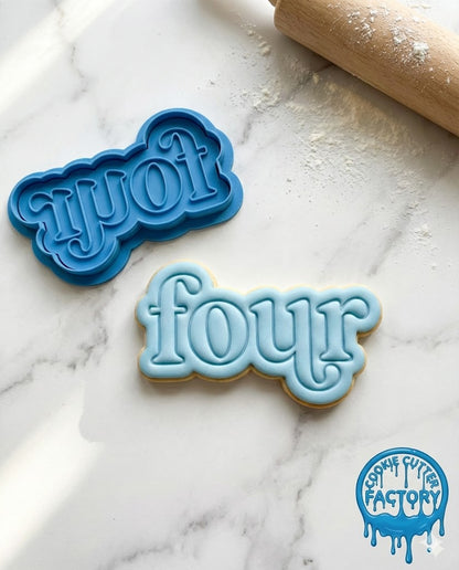 Retro Word Four Cookie Cutter and Embosser | 4th Birthday Party Decorating Tool