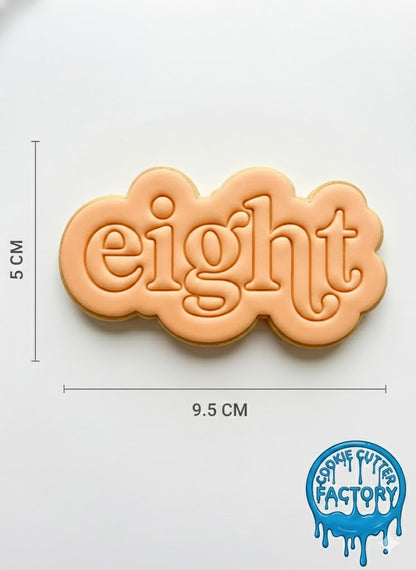 Retro Word Eight Cookie Cutter and Embosser | 8th Birthday Party Decorating Tool