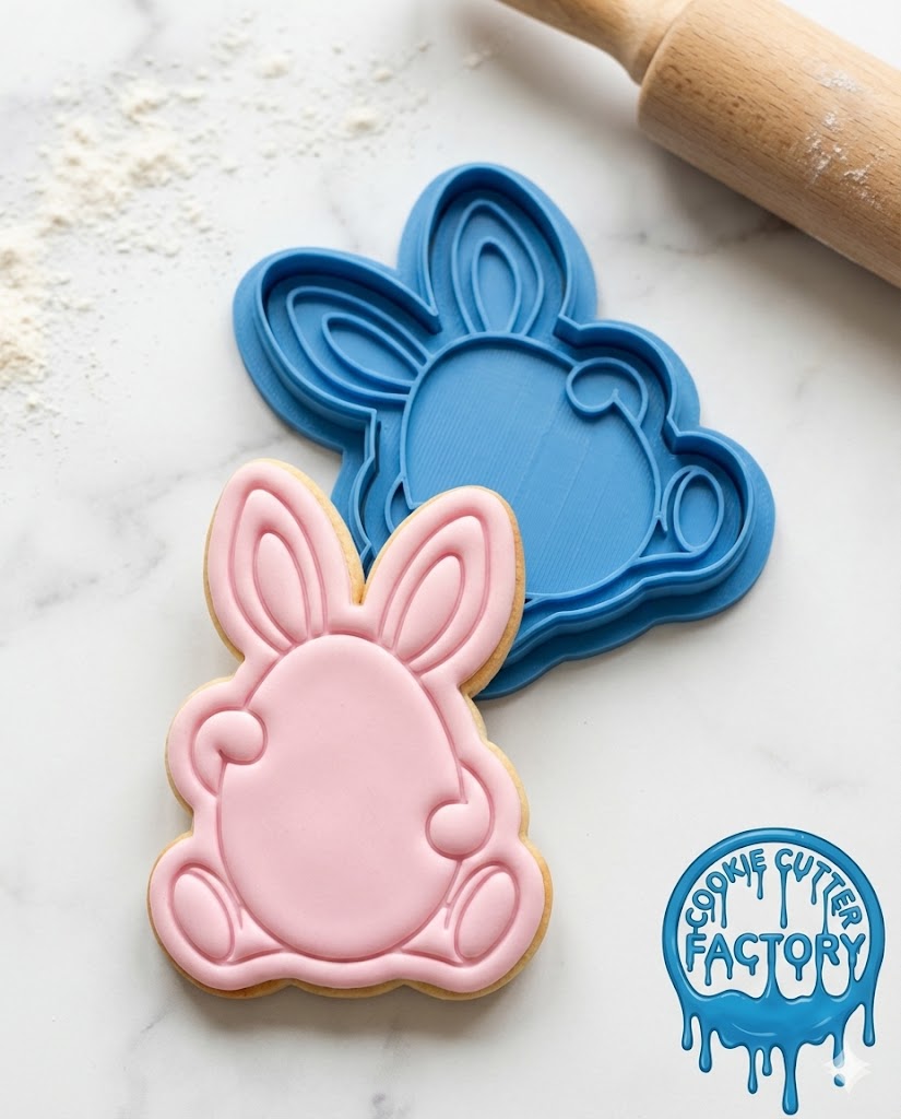 Bunny Holding Easter Egg Cookie Cutter and Embosser | Spring Holiday Baking Tool