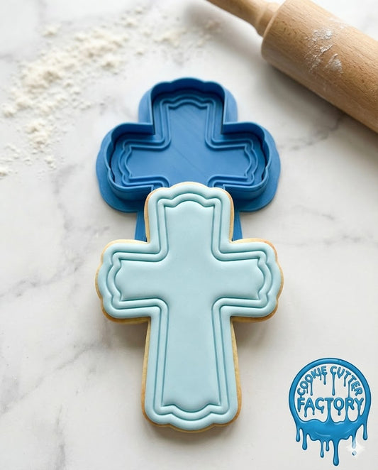 Ornate Cross Cookie Cutter and Embosser | Religious Celebration & Baptism Baking Tool